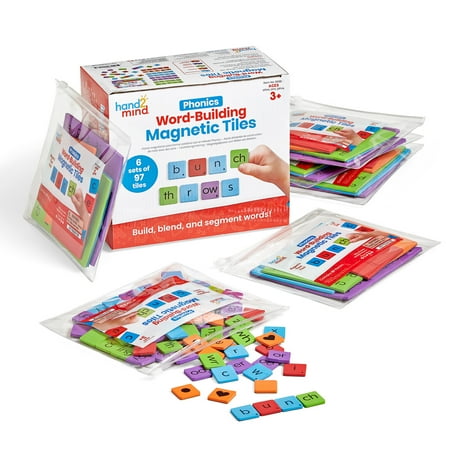 hand2mind Phonics Word-Building Magnetic Letter Tiles Letter Recognition for Kindergarten Letter Sounds Phonics Manipulatives Phonemic Awareness Science of Reading Classroom Materials (Set of 6)