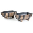 thumbnail image 1 of Gardenised QI003695 Rustic Wood-Look Plastic Half Barrel Flower Pot Garden Planter, Pack, 1 of 9