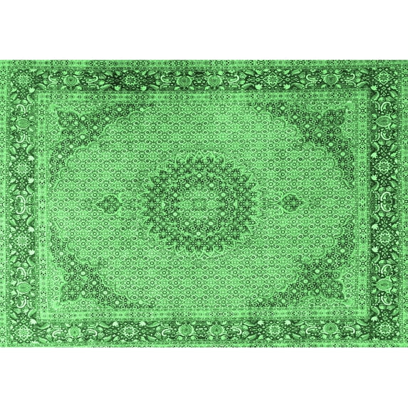 Ahgly Company Indoor Rectangle Medallion Emerald Green Traditional Area Rugs, 7' x 9'
