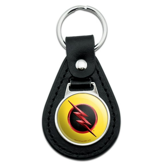 Black Leather The Flash TV Series Reverse Flash Logo Keychain