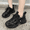 Black, variant on Womens Sneakers Low Top Breathable Solid Color Mesh Sneakers, Lace Up Platform Casual Trainers, Lightweight Comfortable Walking Shoes for Women