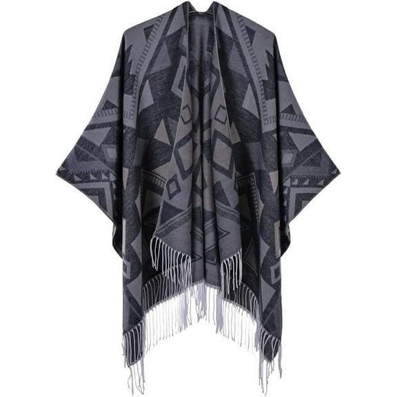 ZhangBaoLin Women's Tassel Shawls Wraps Warm Winter Open Front Poncho Cape Oversized Cardigan Sweater Coat