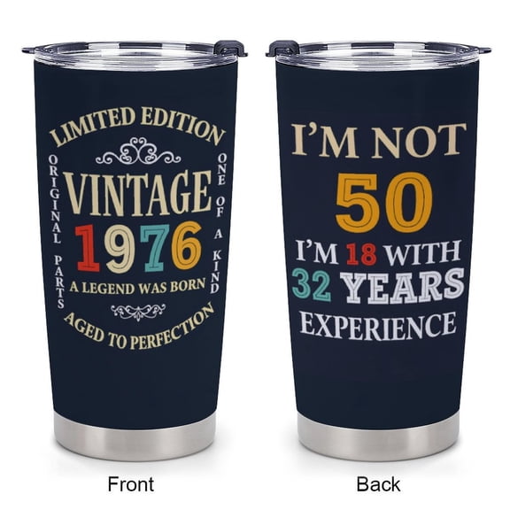 Tumbler 50th Birthday Gift Ideas For Men Women Turning Fifty - 1976 Vintage Present For Him Her - 50th Decoration Party - Fifty Tumber 20oz - Happy 1976 50 Celebration For Year Old Milesto