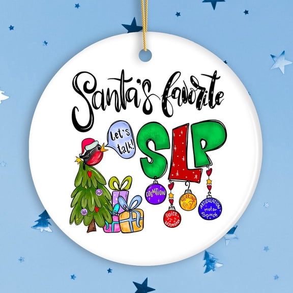 Santaβs Favorite SLP Christmas Ornament, Gift for Speech Therapist, Language Pathologist