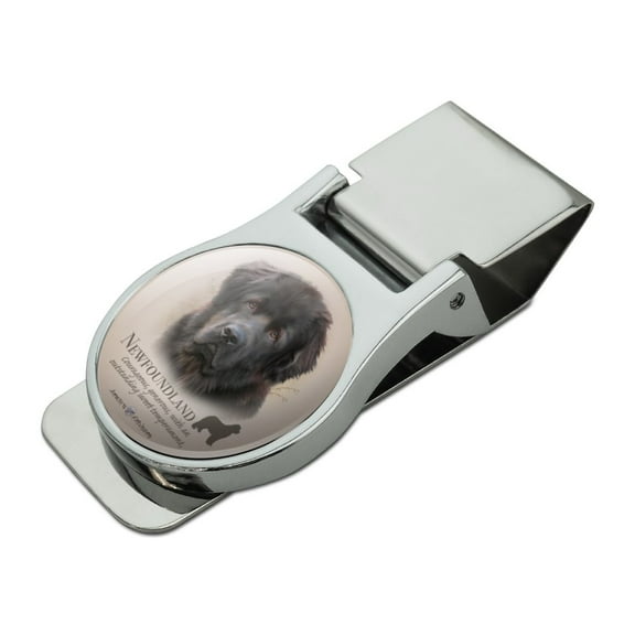 Newfoundland Dog Breed Satin Chrome Plated Metal Money Clip