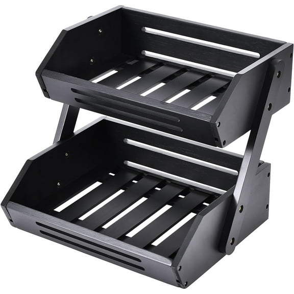 Bamboo Fruit Basket, 2 Tier Fruit Bowl for Kitchen, Fruit Stand Holder for Fruit and Vegetables Storage, Idea Home Kitchen Countertop Organizer