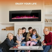KISSAIR 50’’ 1500W Wall Mounted Recessed Electric Fireplace,12 Flame Color Modes,Touch Screen & Remote Control,Ultra Thin & Low Noise