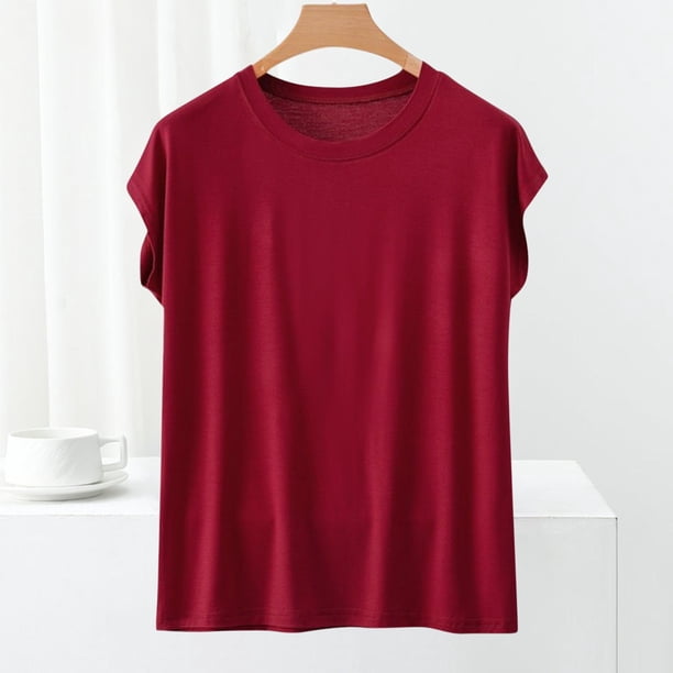 Karight Womens Cotton T Shirts Soft Comfy Round Neck Cap Sleeve Shirts Summer Casual Loose Fit Lounge Tops Plain Basic Tees