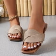 thumbnail image 2 of GERsome Womens Square Open Toe Sandals Summer Comfort Slip On Beach Flat Slide Sandals, Khaki Size 7, 2 of 9