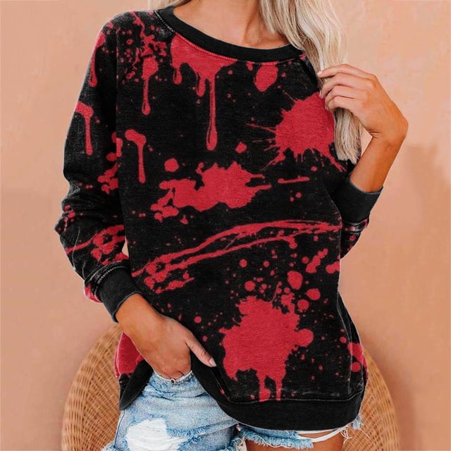 2023 Chandail en Molleton de Mode pour Femmes 50 % de Rabais Liquidation Femmes Manches Longues Décontractées Col Rond Hauts Blouse Ample Imprimé Graphique d'Halloween