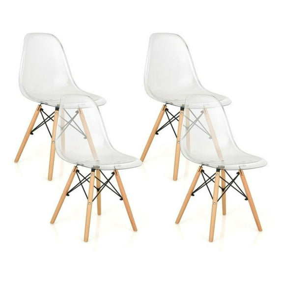 Set of 4 Dining Chairs Modern Plastic Shell Side Chair with Clear Seat and Wood Legs