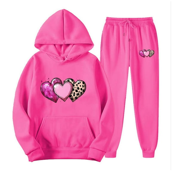 Feancey Big Deal Days Womens Hoodie Sweatsuits 2 Piece Set Cute Heart Print Lounge Sets for Women Oversized Hooded Pullover and Jogger Pants Tracksuit Outfits Beige 3XL