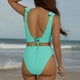 thumbnail image 4 of Trajes de baño para mujer, Trajes de baño para mujer, Traje de baño ajustado de cintura alta con cuello en V, mangas con volantes y abertura, Conjunto de traje de baño para mujer, 4 of 7