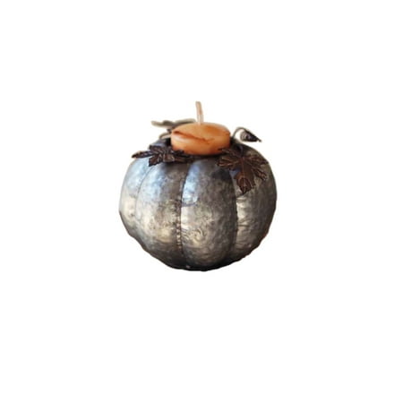 - Vintage Floral - Metal Pumpkin Candle Holder - Round