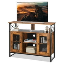 TV Stand for 43 Inch TV, Small Entertainment Center with Storage Cabinet & Adjustable Shelves, Farmhouse Industrial TV Stands for Living Room and Bedroom, 32" TV Console, Rustic Brown
