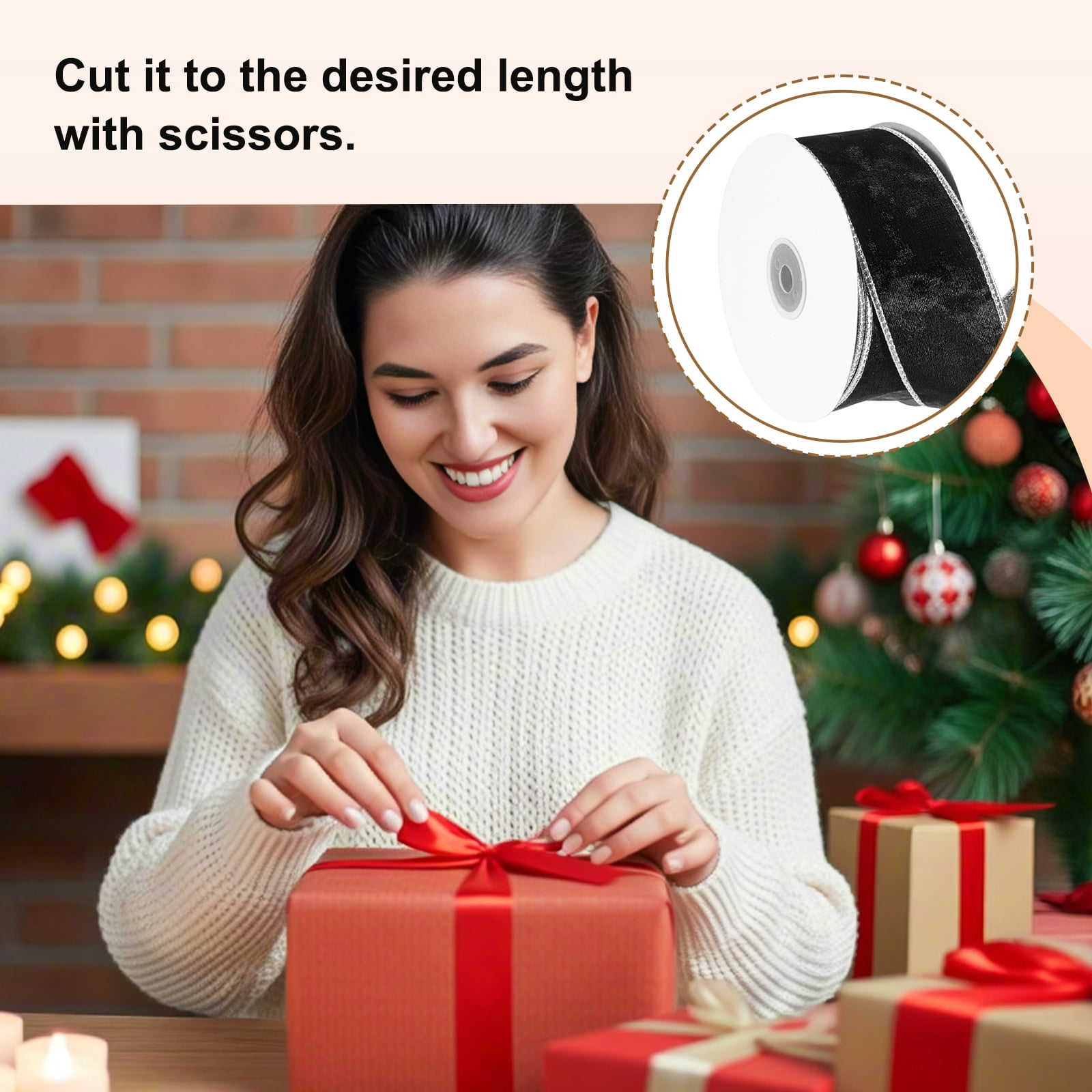 Uxcell Velvet Wired Ribbon, (1.6 Inch x 10 Yards, 2 Pcs)(Black) Velvety Gold Crushed Ribbons Gift Wrapping Binding, Suit For- Crafts/Bow/Wreaths/Christmas Tree Decoration