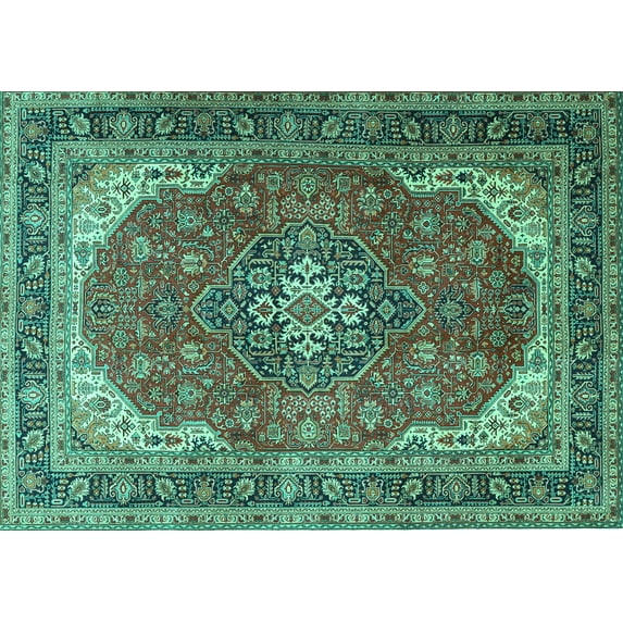 Ahgly Company Indoor Rectangle Medallion Turquoise Blue Traditional Area Rugs, 4' x 6'