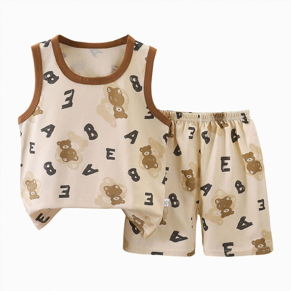 KPOPLK Toddler Baby Boy Clothes 6 12 18 24 Month 2T 3T Summer Outfits Sleeveless Tank Top T-Shirt Casual Shorts Set(6-12 Months,Coffee)