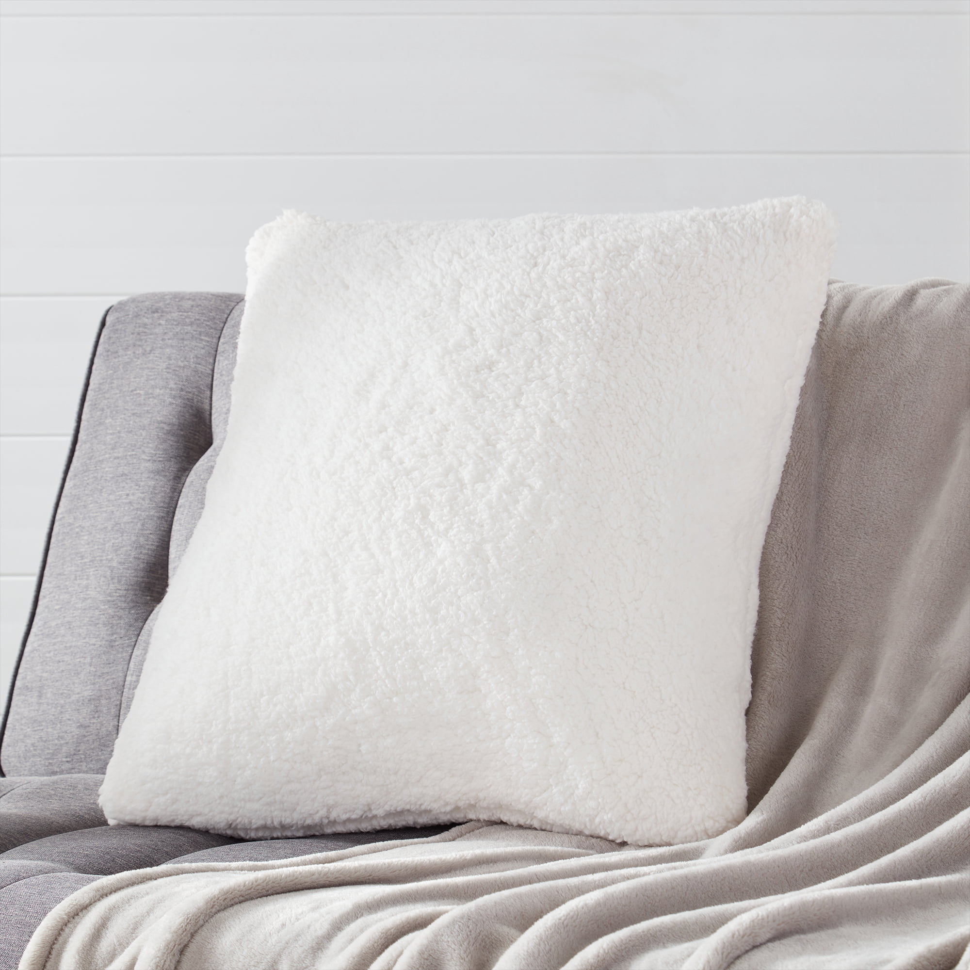 24" x 24" Sherpa Throw Pillow Cover in Snow