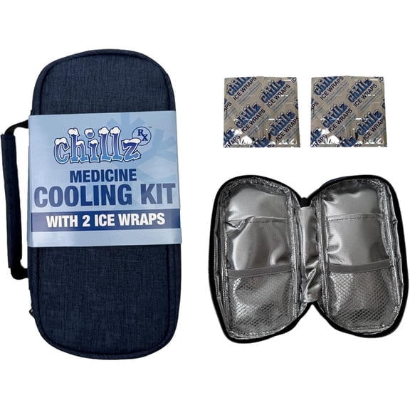 CHILLZ Blue Rx Medication Bag with 2 Reusable Ice Wrap Sheets | Insulated Cooler for Medications, Insulin, GLP-1 Injectables, and Prescription Travel