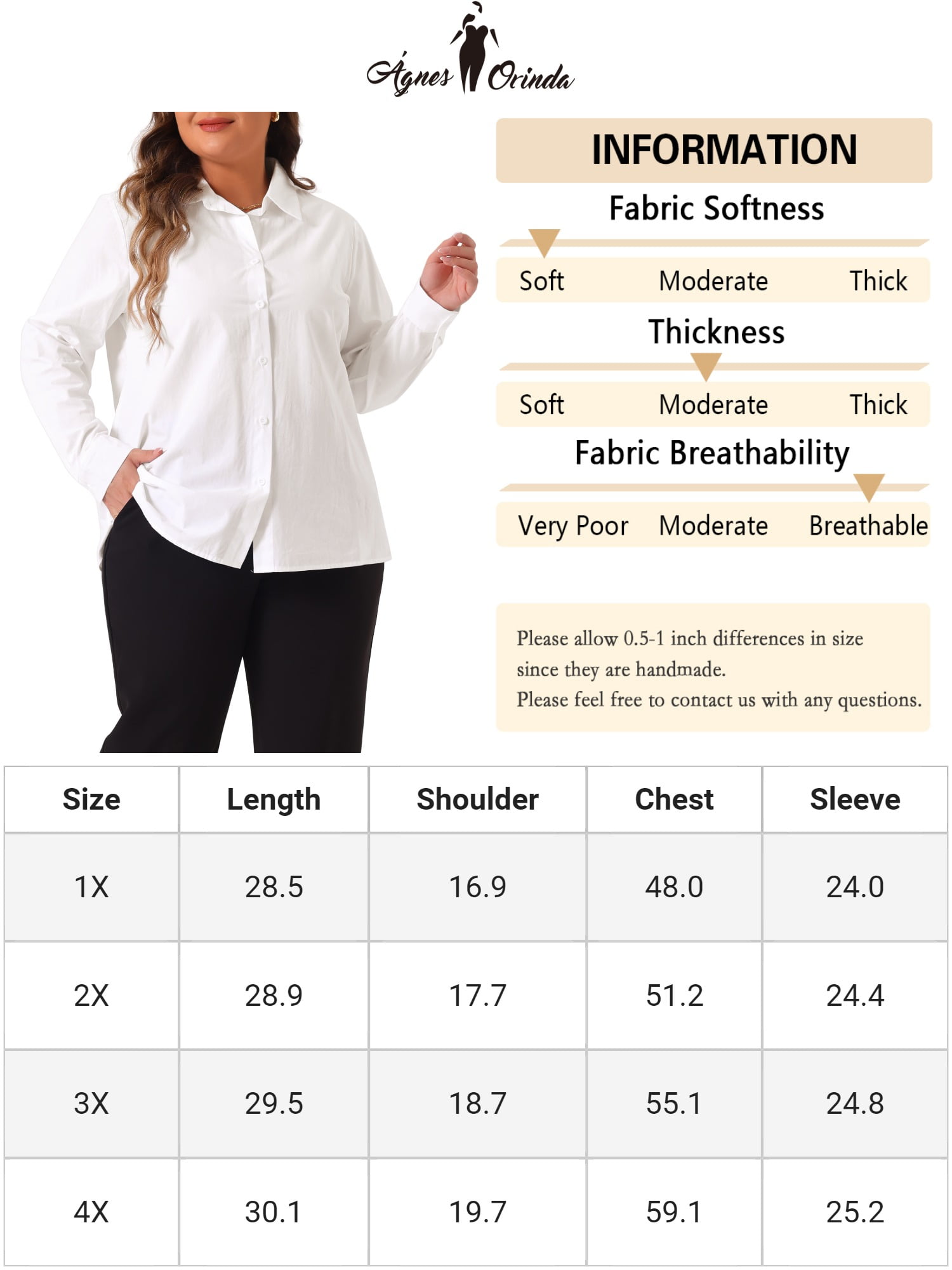 DARING DIVA Women's Plus Size Cotton Polo Collared Work Shirt 3X White