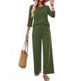 thumbnail image 2 of Stralyhd Lounge Sets for Women Summer 2 Piece Outfits 3/4 Length Sleeve Crew Neck Top Matching Wide Leg Pants Cozy Loungewear Loose Fashion Clothing Vacation Wear Army Green L, 2 of 7