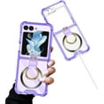 thumbnail image 2 of Ring Kickstand Magnetic Case for Samsung Galaxy Z Flip 5 4 5G Compatible with Magsafe,Shockproof Transparent Anti-Yellow for Women Men Armor Cover (Purple,for Samsung Z Flip 5), 2 of 18