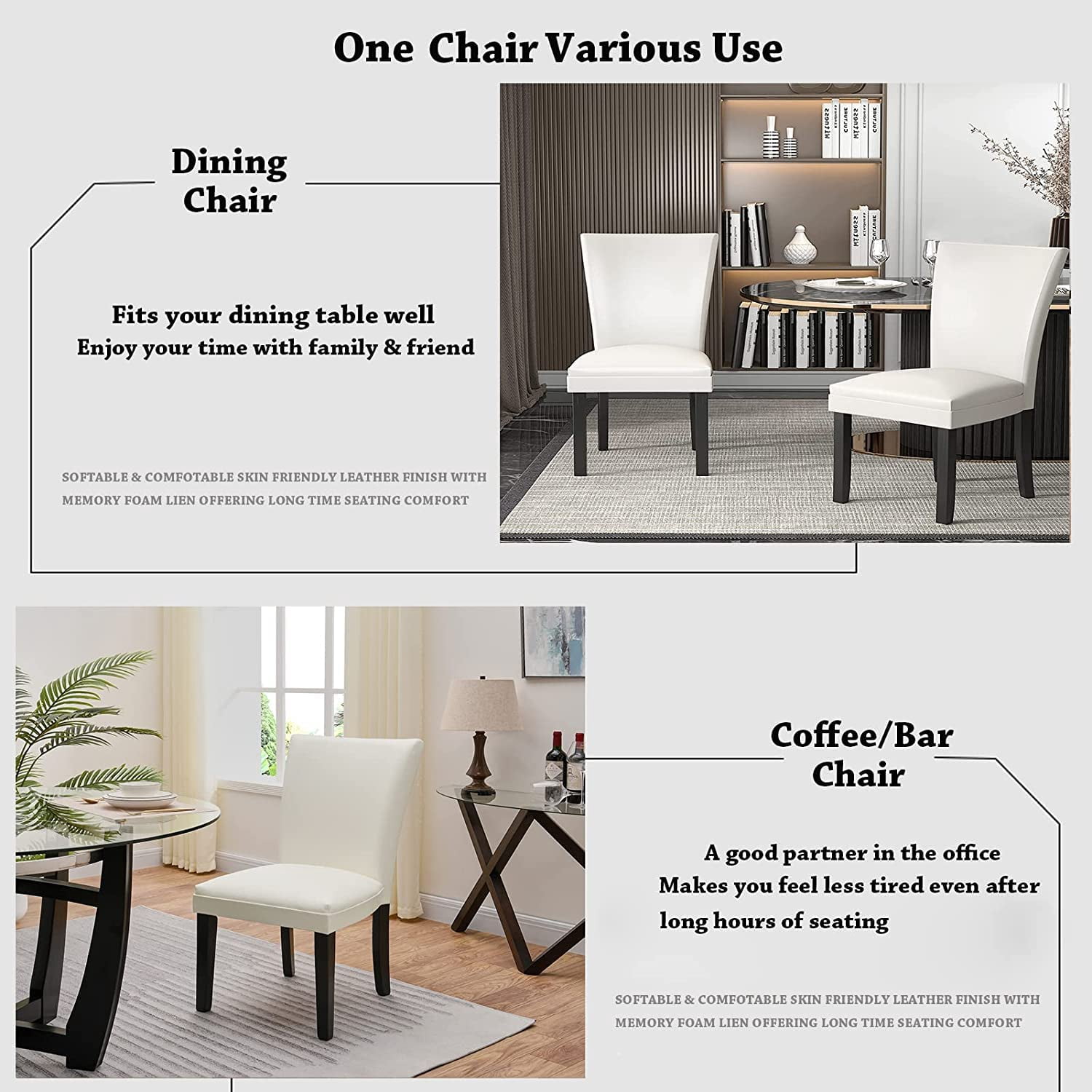 JESONVID Set of 6 Faux Leather Upholstered Parsons Dining Chair with High Backrest, Kitchen Accent Side Chairs with Solid Wood Legs Armless Dining Room Chair, Ivory White 1331WT