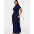 thumbnail image 3 of Plus Size Women's Solid Color Round Neck Short Sleeve Fitted Elegant Maxi Dress, 3 of 6