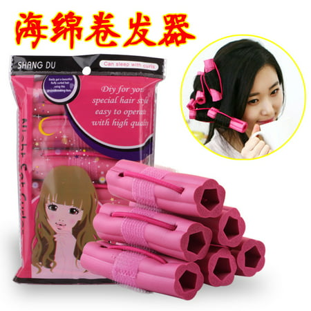 Ujuuu 6 Pcs Pink Flexible Foam Sponge Hair Rollers, Soft Cushion Hair Styling Curler Tools for Night