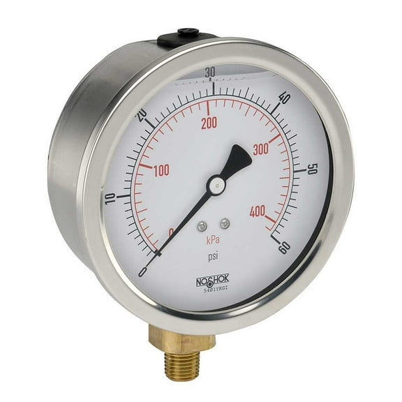 NOSHOK Vacuum Gauge, 4" 304SS Case, Copper Alloy Internals, 30 vac/kPa, 1/4 NPT Male Bottom Conn, Glycerin Filled