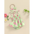 thumbnail image 5 of Suealasg Baby Girl Romper Dress Sleeveless Tie-up Flower Print Bodysuits Dress + 3D Bow Headband 6M 12M 18M 24M Newborn Girls Summer Beach Clothes, 5 of 9