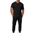 thumbnail image 5 of Outfits 2026 Two Piece Lounge Set Short Sleeve Loose Pants Set Summer Loose Breathable Casual Daily Round Collar Suit Black S, 5 of 5