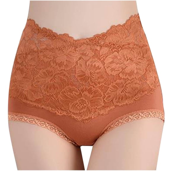 Gmluru Panties For Women Plus Size Solid Color Lace Flower High Waist High Elasticity Large Size The Abdomen Lift Buttocks Briefs Orange M