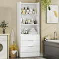 thumbnail image 5 of White Storage Cabinet Bookshelf with 3 Drawers, Tall Kitchen Pantry Bookcase with Storage Shelves for Home Office Living Room Study, 5 of 8