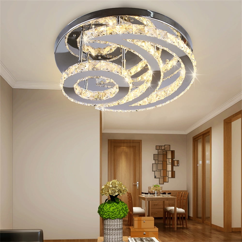 FRIXCHUR Modern LED Moon Crystal Ceiling Light for Dining Room Bedroom Living Room(Warm White)