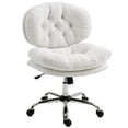 thumbnail image 1 of Armless Cream White Office Chair | Adjustable Height Task Chair for Home & Study - Linen-Feel Fabric, 25.6" Wide, 37" High, 1 of 7