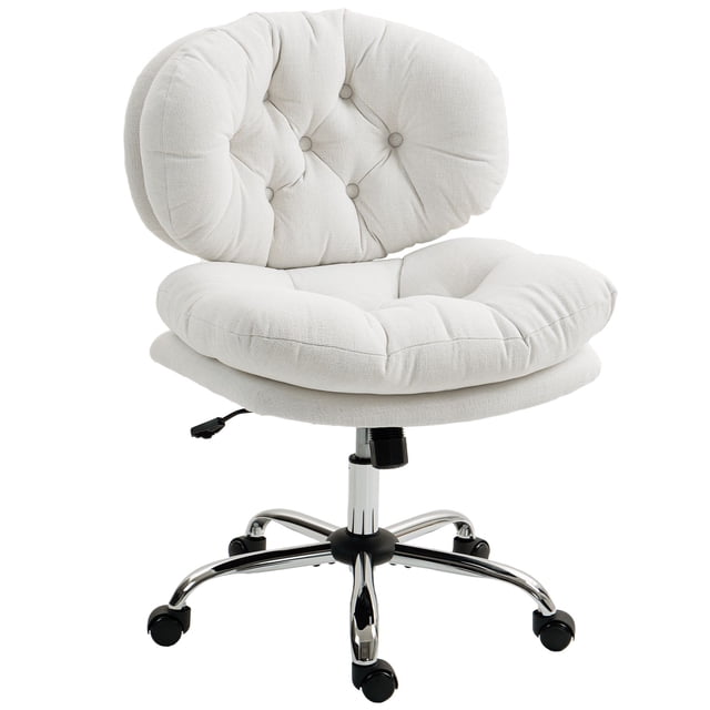 Armless Cream White Office Chair | Adjustable Height Task Chair for Home & Study - Linen-Feel Fabric, 25.6" Wide, 37" High