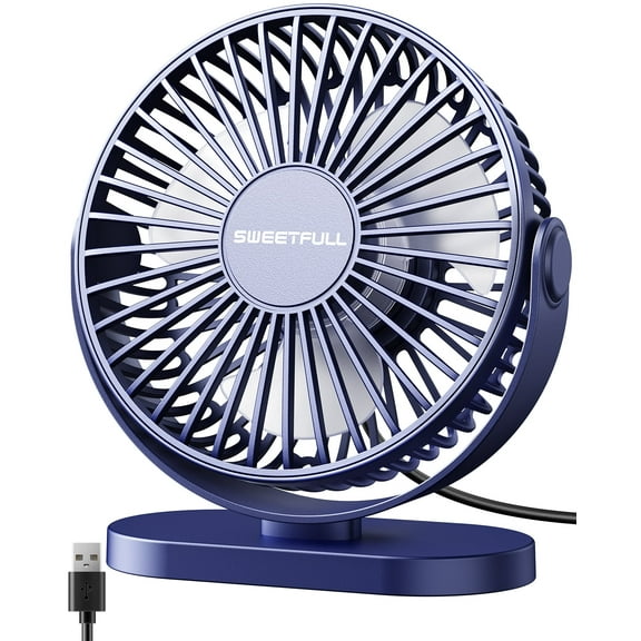 SWEETFULL USB Fan, Portable Desk Fans Small Quiet with 3 Speeds, Personal Table Fan with Bottom Hook, 360° Rotatable Mini Fan for Office Desk, Home, Car, Outdoor, Camping & Travel