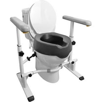 KMINA - Toilet Safety Rails with Raised Seat (Pack, Not Returnable), 4 Inch Raised Toilet Seat with Handles for Elderly, Handicap Toilet Seat with Handles Over Toilet
