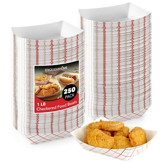 Small Paper Food Boats (250 Pack) – 1 lb Disposable Red & White Checkered Paper Trays, Eco-Friendly Serving Boats for Concession Food, Condiments & Nachos, 4.25" x 2.2"