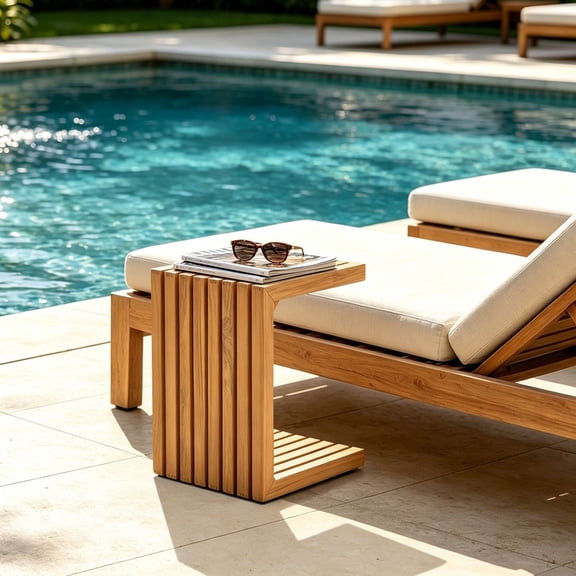 OTSUN Outdoor Teak Side Table, 18" Modern End Tables, Indoor Solid Wood Bench for Entryway, Living Room, Bedroom, Poolside, Garden