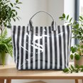 thumbnail image 3 of HUISZJ PVC Striped Tote Bag, Stylish Canvas Handbag, Large Capacity Portable Travel Shoulder Bag for Commuting Work Travel (Black), 3 of 6