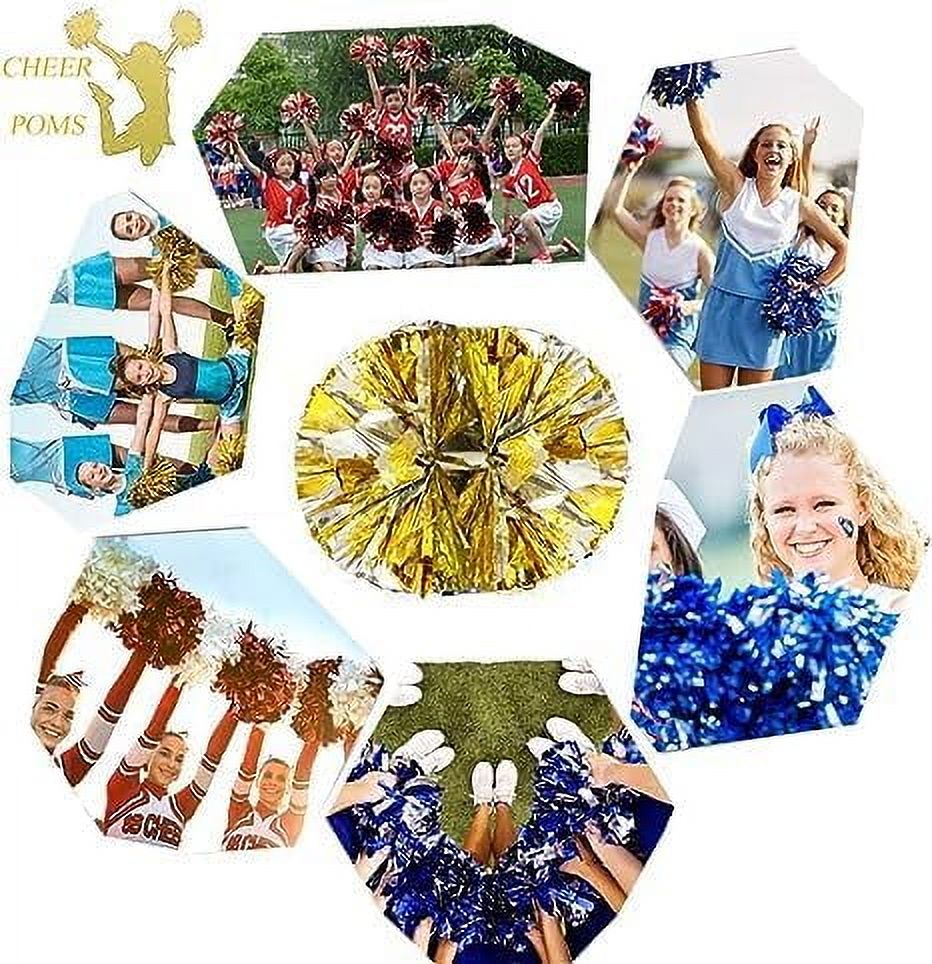 Metallic Cheerleading Pom Poms, 4Pcs Cheerleaders Cheer Pom Poms with Baton Handle, Cheering Squad Hand Flower