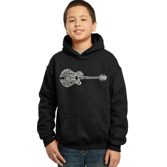 LA Pop Art Boy's Word Art Hooded Sweatshirt - Country Guitar