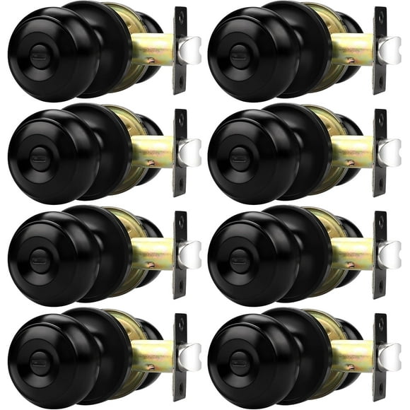 Black Door Knob 8 Pack, Interior Door Handles Black Finish, Round Knob Style, Privacy Knob for Bedroom Bathroom