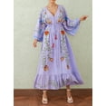 thumbnail image 5 of Cenuakty Women’s Bohemian Dress Long Sleeve Drawstring Waist Button Down A-Line Dress Summer Midi Dress, 5 of 9