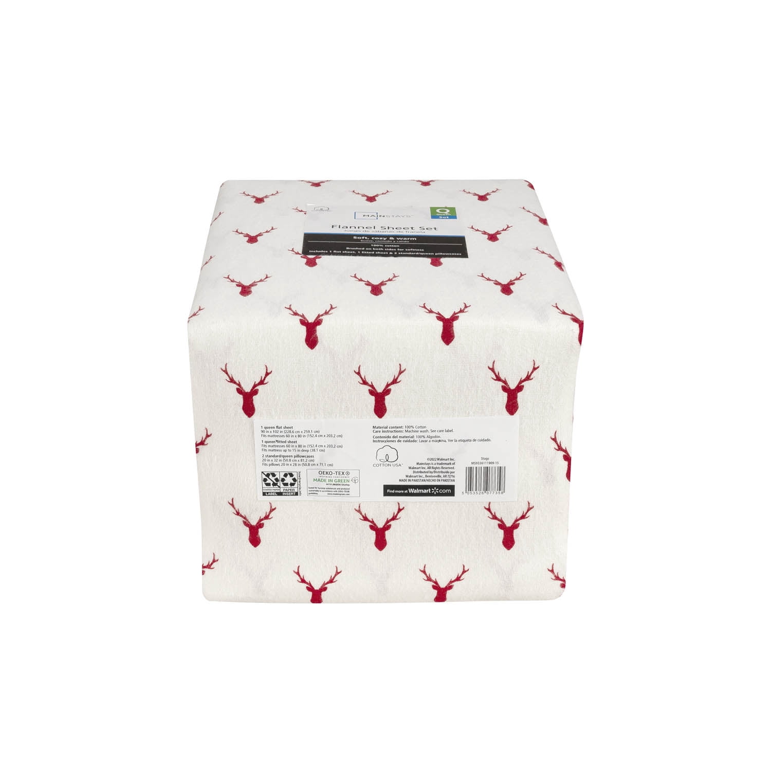 Mainstays Flannel Sheet Set, Green Floral, Queen