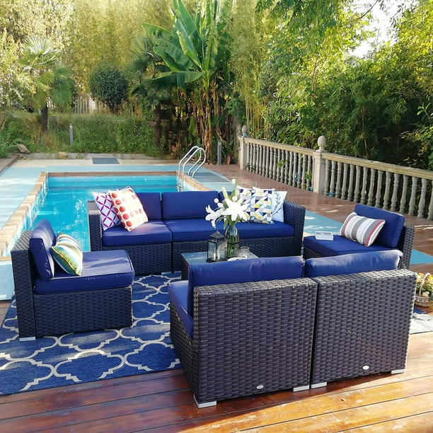 MF Studio 8 Pieces Outdoor Patio Sectional Sofa Sets AllWeather PE