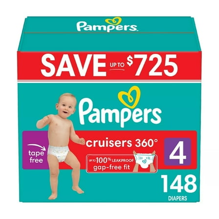 Pampers Cruisers 360 Diapers Gap-Free Fit Size 4 (22 - 37 Pounds) 148 Count